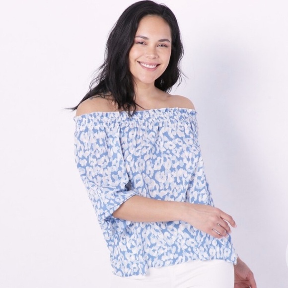 DG2 by Diane Gilman Tops - Women’s DG2 By Diane Gilman Off The Shoulder Smocked Leopard Top Plus Size 1X